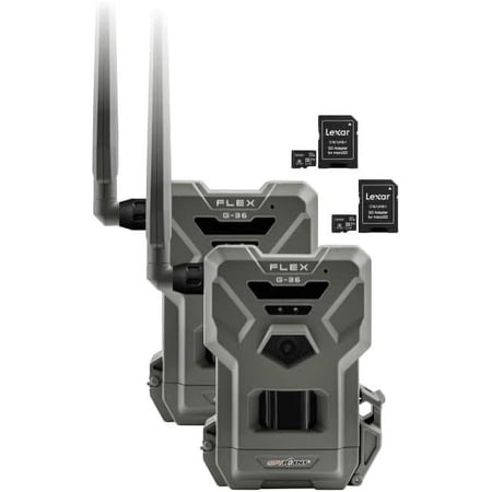 SPYPOINT Flex G-36 Twin Pack Cellular Trail Camera, 36MP Photos and 1080p Videos with Sound, GPS Enabled, Dual-Sim LTE Connectivity, 100' Flash & Detection Range + Two 32GB Micro SD Cards