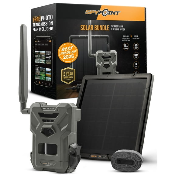 SPYPOINT Flex-M Solar Bundle | FLEX-M Trail Camera and Compact Solar Panel | Cellular Trail Camera, Best Value in Hunting Accessories, No WiFi Needed