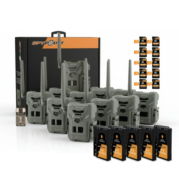 SPYPOINT Flex-Plus 36MP 1080p Cellular Trail Camera (10-Pack) Bundle with 32GB MicroSD and Card Reader (21 Items)