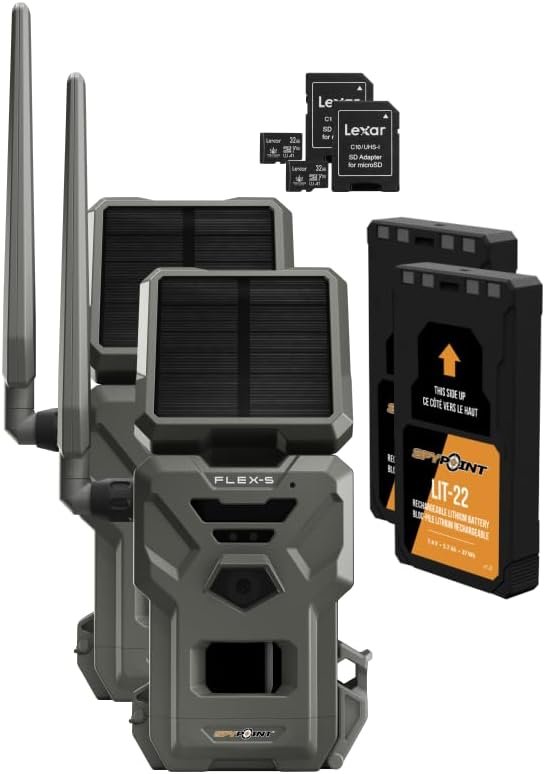 SPYPOINT FlexS Solar Cellular Trail Camera 2 PK Integrated Solar Panel, LTE Connectivity, 100