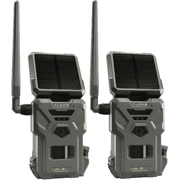 SPYPOINT Flex-S Solar Cellular Trail Camera, Integrated Solar Panel, On-Demand Capable, LTE Connectivity, 100-foot Flash/Detection Range, 0.3S Trigger Speed, Internal Battery, Option 2 Pack