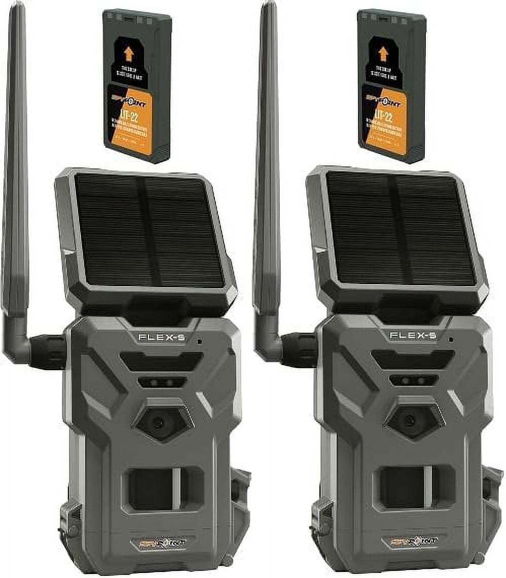 SPYPOINT Flex-S Solar Cellular Trail Camera, Integrated Solar Panel, On-Demand Capable, LTE Connectivity, 100-foot Flash/Detection Range with LIT-22 Rechargeable Batteries Option 2 Pack