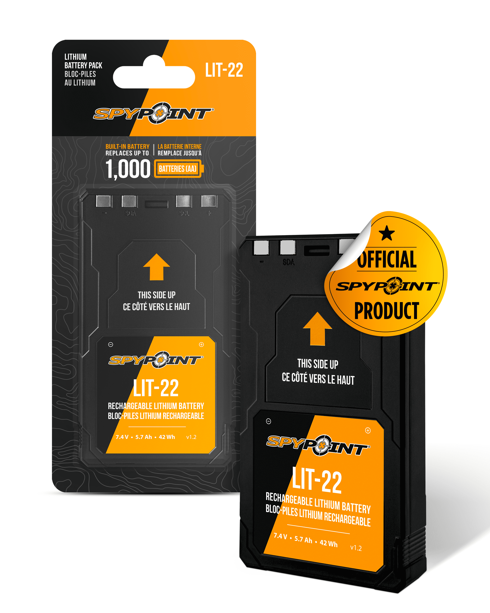 SPYPOINT Rechargeable 7.4V Lithium Battery Pack for Trail Camera with 5.4 amp-Hours and AC Charging Cable