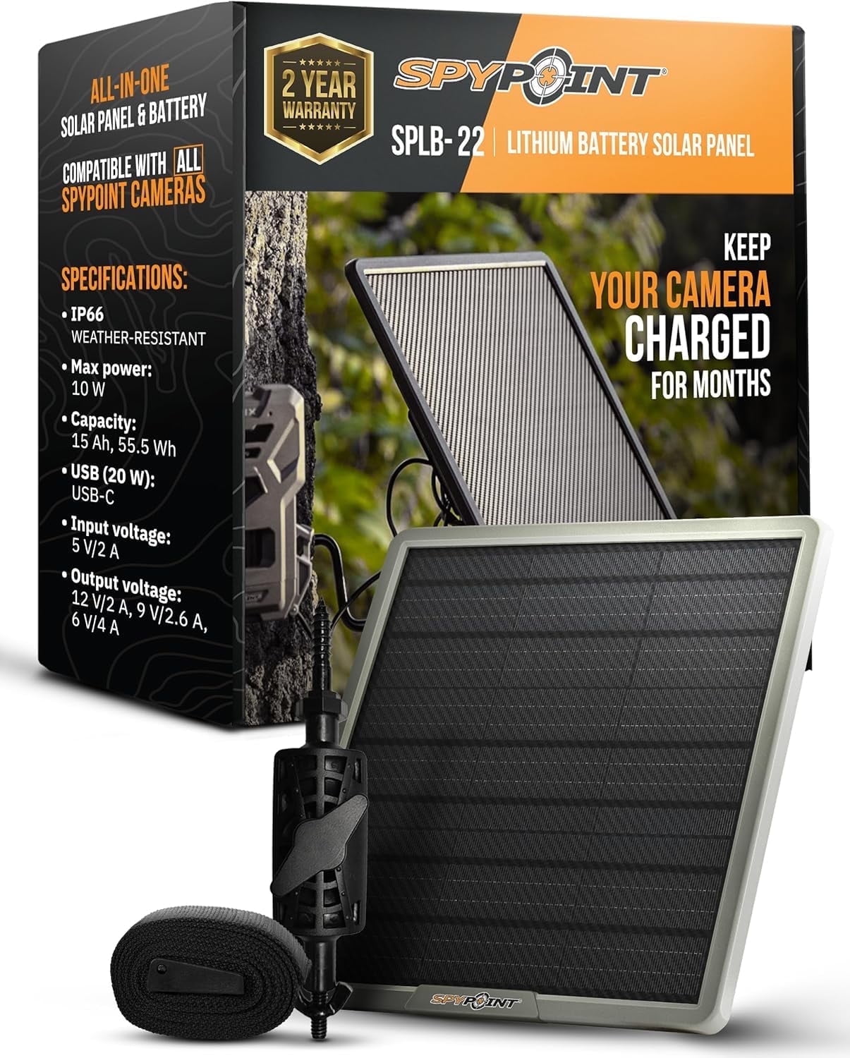 SPYPOINT Solar Panel for Trail Camera with Internal Battery for Outdoor Trail Camera Solar Panel (SPLB-22)
