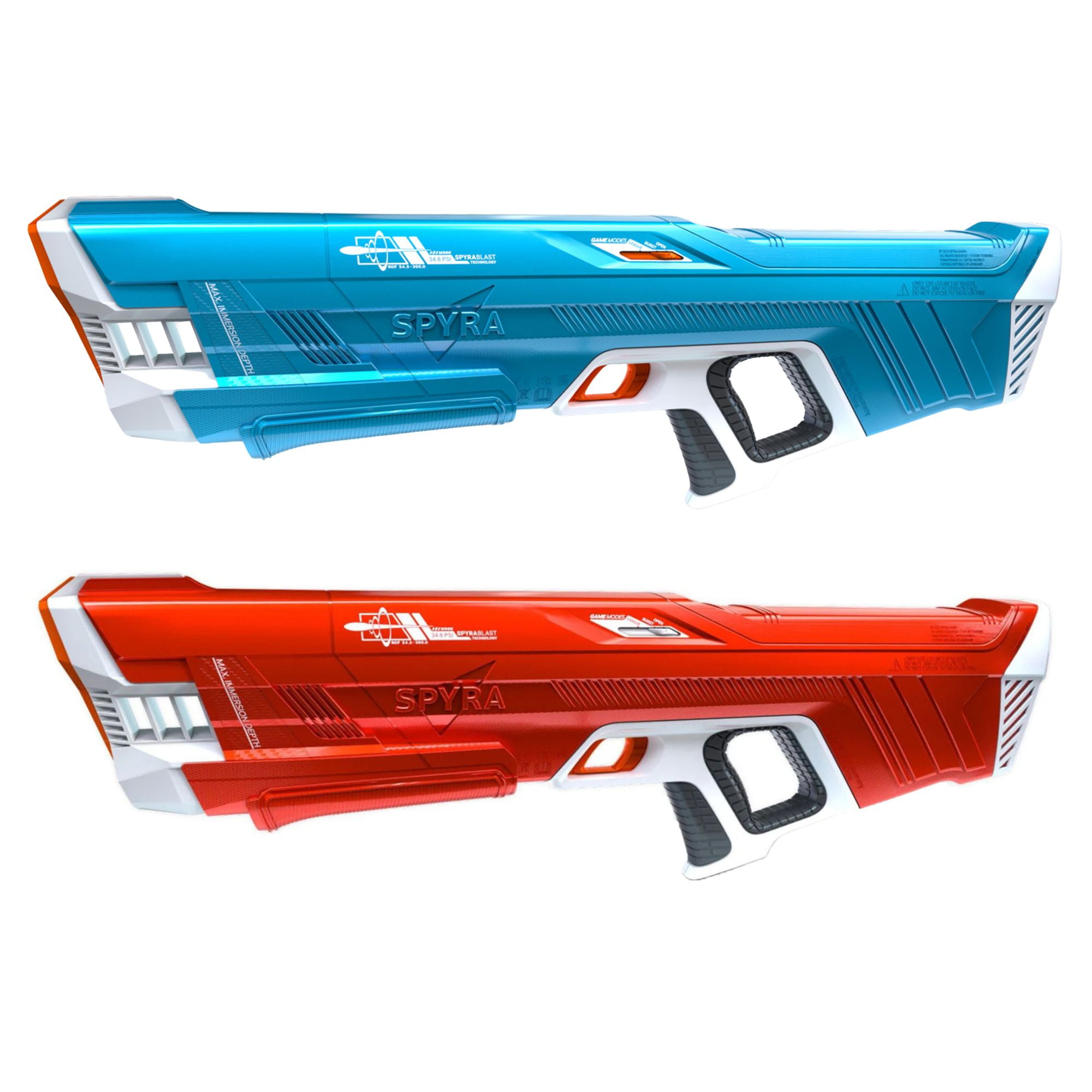 SPYRA 2 Pack Electric Water Blaster Outdoor Squirt Gun for Pool Games, Blue/Red