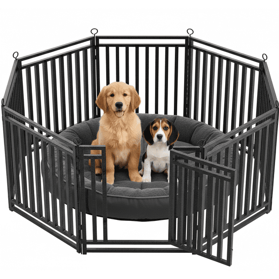 SPZONE 32" Metal Dog Playpen, 8-Panel Indoor & Outdoor Dog Fence for Large, Medium & Small Dogs, Black/Silver