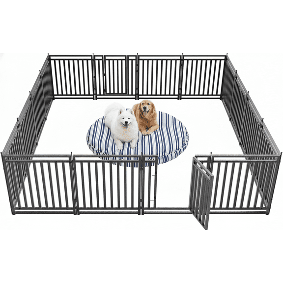 SPZONE 32" Portable Metal Dog Pen, 16 Panels for Outdoor Yard or RV Camping, Black/Silver
