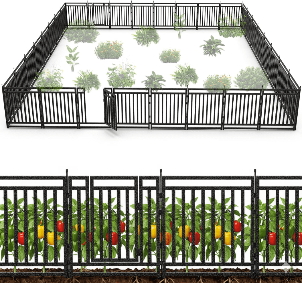 SPZONE 32 in H x 72 ft L Outdoor Garden Fence with Gates, 28 Panels + 4 ...
