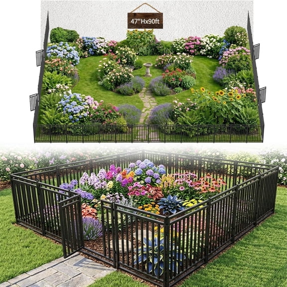 SPZONE Metal Garden Fence 40in H x 72ft L, 28 Panels + 4 Gates