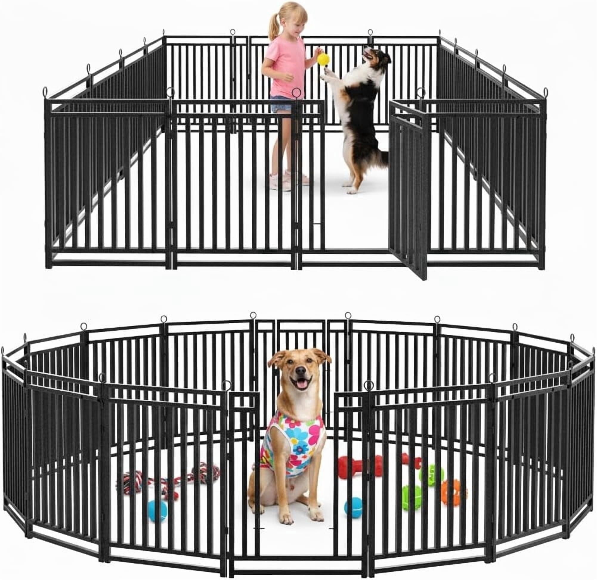 SPZONE 40" Metal Dog Playpen, 16-Panel Indoor & Outdoor Dog Fence for Large, Medium & Small Dogs, Black/Silver