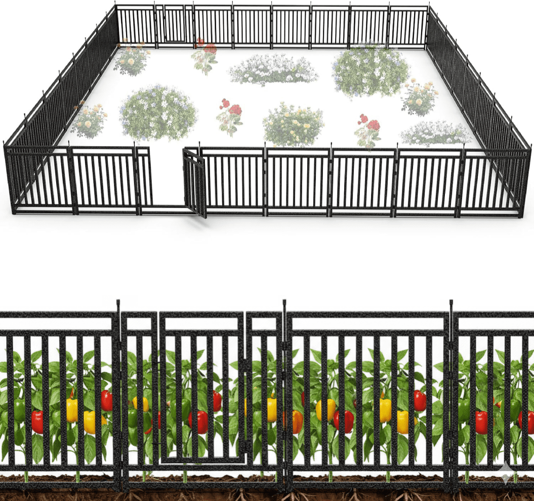 SPZONE 40 in H x 72 ft L Outdoor Garden Fence with Gates, 28 Panels + 4 Gates, Weather-Resistant Yard Barrier for Privacy & Decoration, Black/Silver
