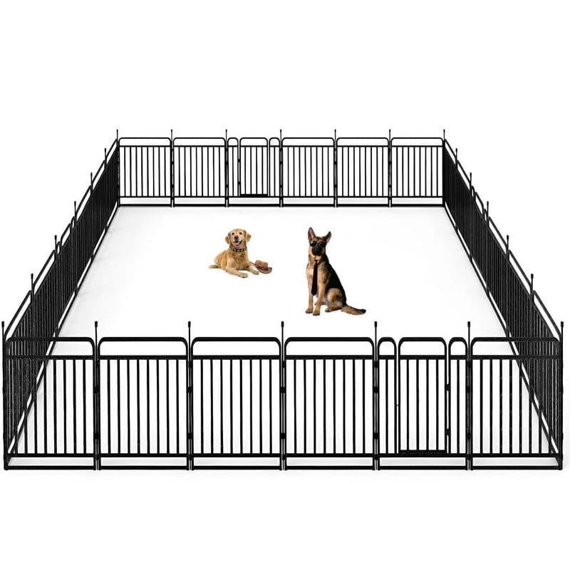 SPZONE Durable Dog Fence 32" Height 24 Panels Thickened Dog Playpen with Portable Handle & Strap, Easy to Install – Stylish Curved Panel Design for Pets, Indoor Use Outdoor Use