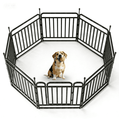 SPZONE Durable Dog Fence 32" Height 8 Panels Thickened Dog Playpen with Portable Handle & Strap, Easy to Install – Stylish Curved Panel Design for Pets, Indoor Use Outdoor Use