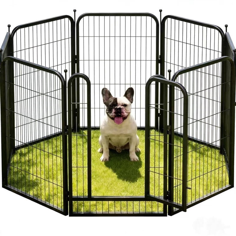 SPZONE Metal Dog Playpen, 24 Inch Height 8 Panels, Ideal Dog Fence for Large/Medium/Small Dogs Indoor & Outdoor Bliss, Perfect Dog Pen for Camping, Yard, and RV | Black-Silver
