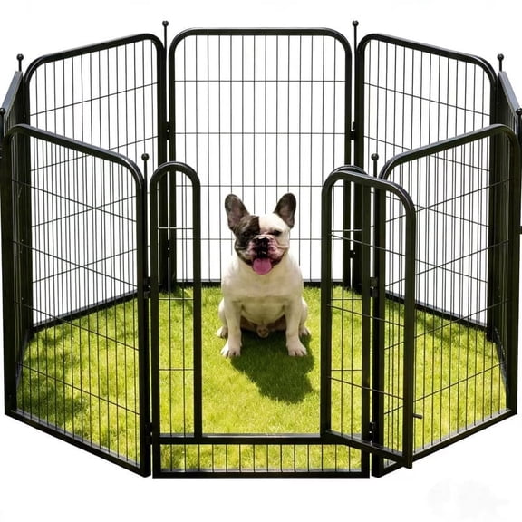 SPZONE Metal Dog Playpen, 24 Inch Height 8 Panels, Ideal Dog Fence for Large/Medium/Small Dogs Indoor & Outdoor Bliss, Perfect Dog Pen for Camping, Yard, and RV | Black-Silver