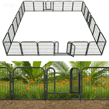 SPZONR Decorative Garden Fence 24" Height 24 Panels (3Gates+21Panels) Outdoor, No Dig Rustproof Wire, Metal Animal Barrier Fencing for Yard Patio Flower Bed Black-Silver