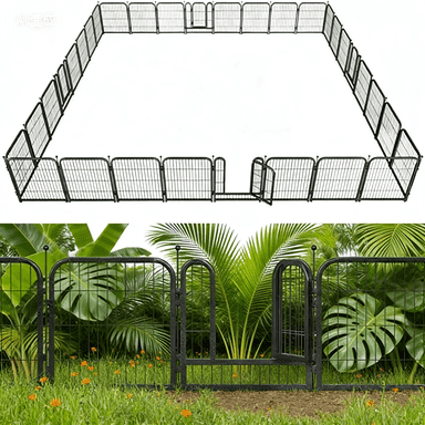 SPZONE Decorative Garden Fence 24" Height 32 Panels (4Gates+28Panels) Outdoor, No Dig Rustproof Wire, Metal Animal Barrier Fencing for Yard Patio Flower Bed Black-Silver