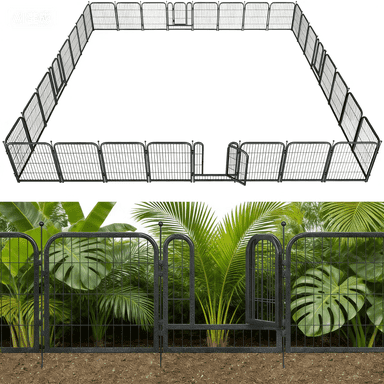 SPZONR Decorative Garden Fence 32" Height 32 Panels (4Gates+28Panels) Outdoor, No Dig Rustproof Wire, Metal Animal Barrier Fencing for Yard Patio Flower Bed Black-Silver