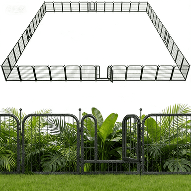 SPZONE Decorative Garden Fence 40" Height 48 Panels (6Gates+42Panels) Outdoor, No Dig Rustproof Wire, Metal Animal Barrier Fencing for Yard Patio Flower Bed Black-Silver