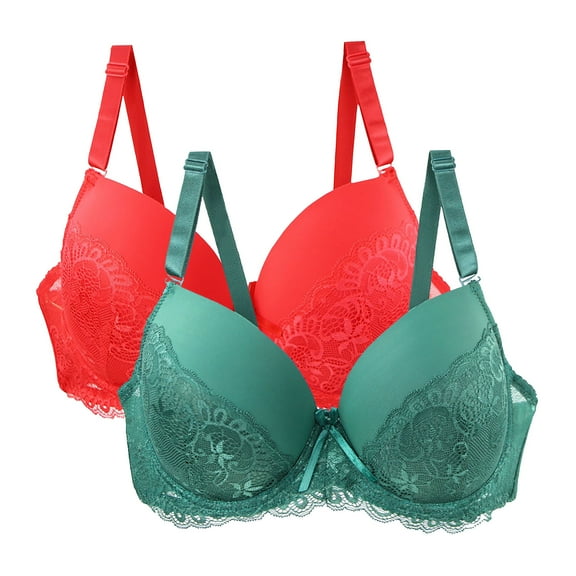 SPZTSX 2 Pack Women's Push Up Bra Underwire Everyday Classic Soft Lace Padded Solid Color Bras