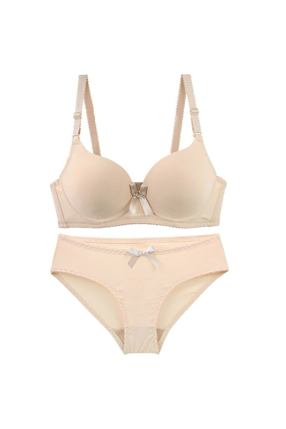 2 Piece Underwear Set for Women Push Up Bras Regular Fit Panties Comfort Padded Bra and Panty Wireless Bralette