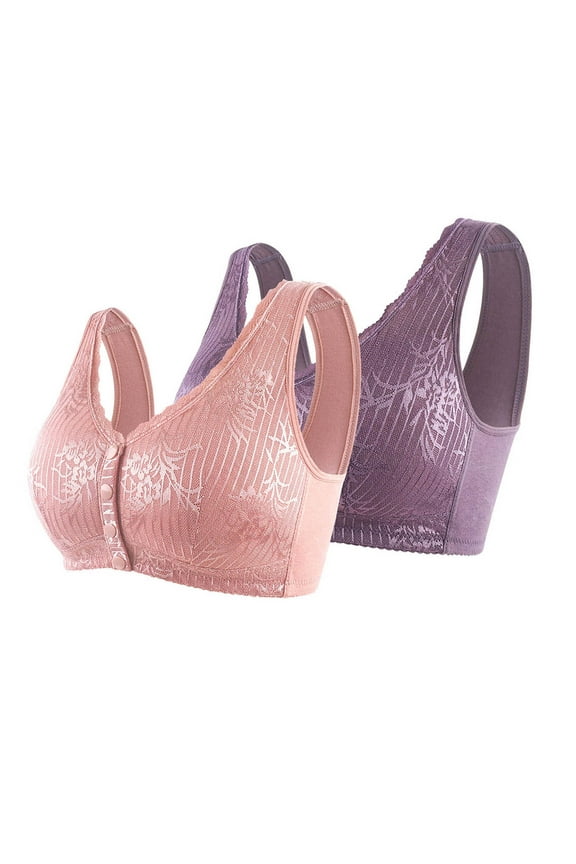 2Pack Comfort Wireless Front Close Bra, Women's Plus Size Breathable Soft Cup Bra