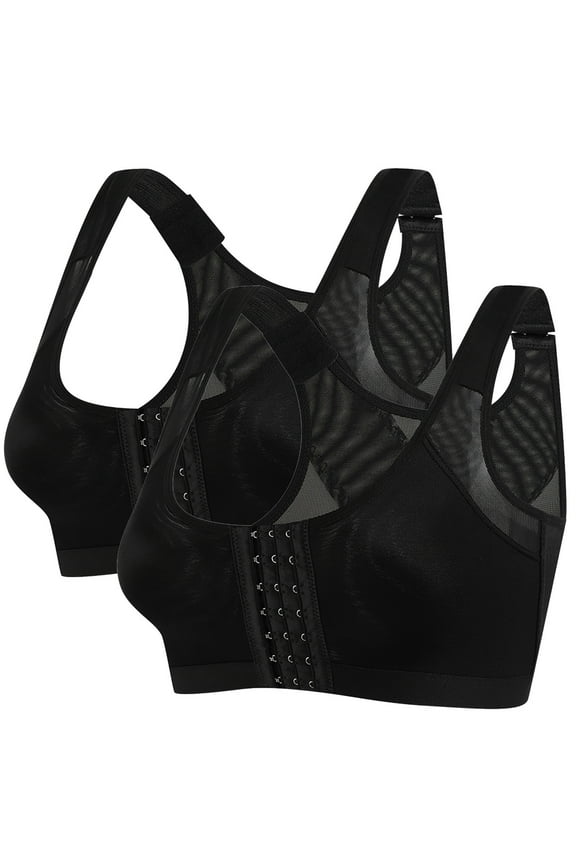 2Pack Compression Sports Bra - Front Closure, Wireless, Perfect for Breast Augmentation & Close Fitting