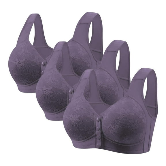 SPZTSX 3-Pack Bras for Women - Front Closure No Underwire, Breathable Push Up Full Coverage Bralette for Seniors