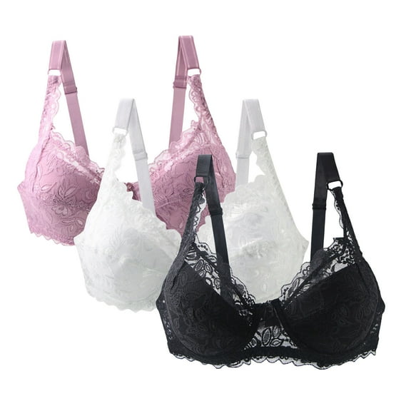 SPZTSX 3 Pack Women's Lace Bras Push Up Solid Color Soft Everyday Padding Classic Underwire Lift Up Bra