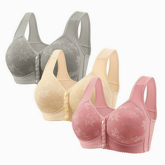 SPZTSX 3PCS Bras for Older Women Front Snap No Underwire Comfort Senior Everyday Bras Wireless Plus Size Push up Bra