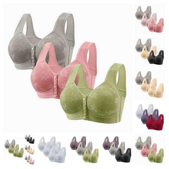 SPZTSX 3PCS Bras for Older Women Front Snap No Underwire Comfort Senior Everyday Bras Wireless Plus Size Push up Bra
