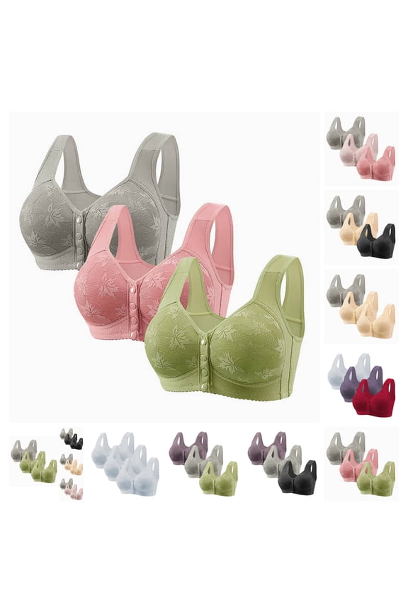 3PCS Bras for Older Women Front Snap No Underwire Comfort Senior Everyday Bras Wireless Plus Size Push up Bra