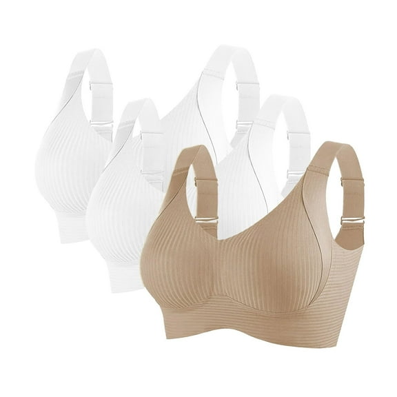 SPZTSX 3PCS Women's Ribbed Push up Adjustable Wireless Bra Wireless Bras SupportiveBra Seamless Push Up