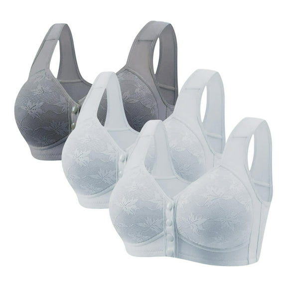 SPZTSX 3Pack Bras for Women Front Closure No Underwire Comfort Senior Wireless Front Snap Embroidered Lace Everyday Bra
