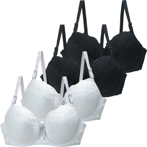 SPZTSX 4 Pack Bras for Women No Underwire Push Up Sexy Lace Bralette Comfy Push-Up Seamless Everyday Sleep Bra