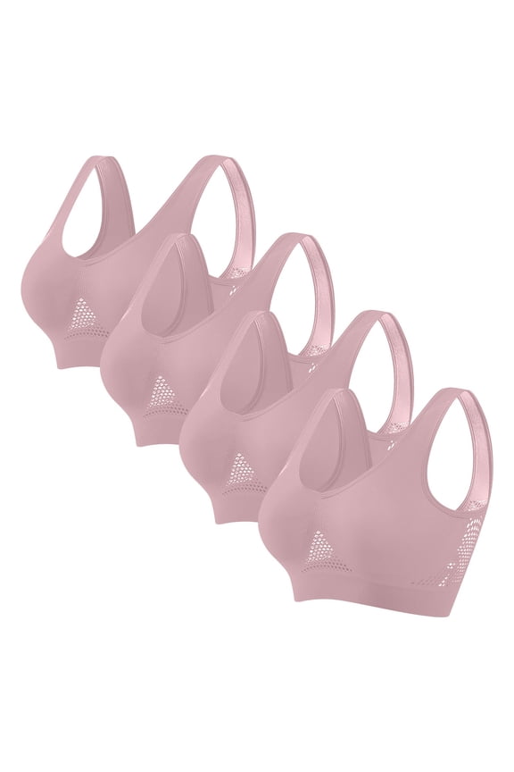 4 Pack Women's Wireless Sports Bras Breathable Fishnet Comfort Soft No Underwire Full Coverage Padded Everyday Bra