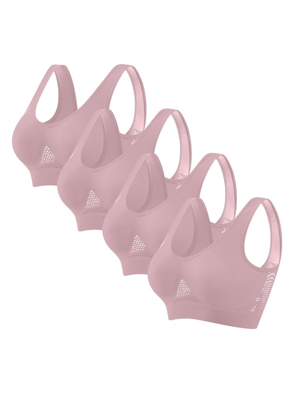 4 Pack Women's Wireless Sports Bras Breathable Fishnet Comfort Soft No Underwire Full Coverage Padded Everyday Bra