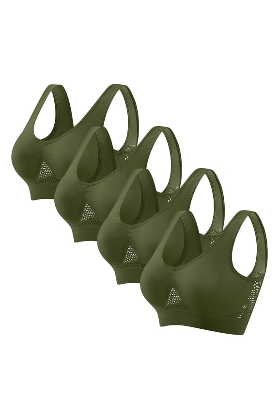 4 Pack Women's Wireless Sports Bras Breathable Fishnet Comfort Soft No Underwire Full Coverage Padded Everyday Bra