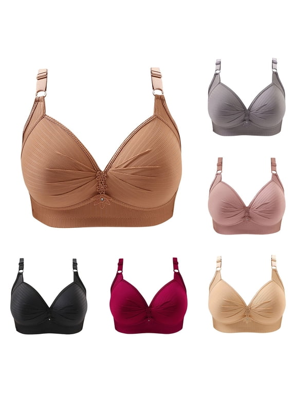 6PCS Bra for Older Women with Sagging Breast Deep Cup Full Back Coverage Comfort Shaper Bra Plus Size Everyday Bras