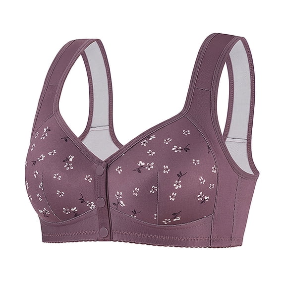 SPZTSX Bras for Older Women Plus Size No Underwire Full Coverage Breathable Cotton Bra Front Closure Padded Bralettes