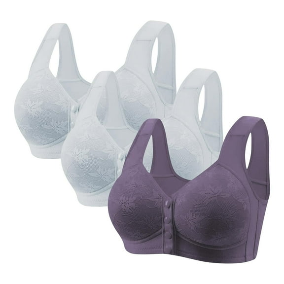 SPZTSX Easy Snap Front Closure Bras for Older Women, 3-Pack - No Underwire Push Up, Supportive Full Coverage Wireless Bra for Seniors