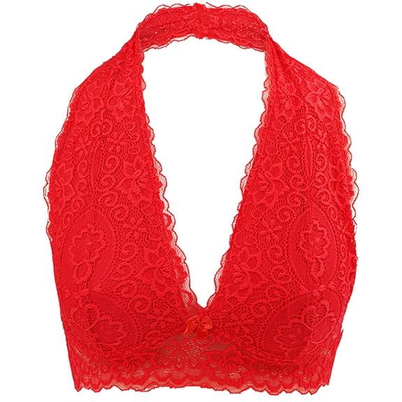 SPZTSX Floral Lace Halter Bra Bralette Top Hook and Eye Closure Back Unpadded Wirefree Lace Bra