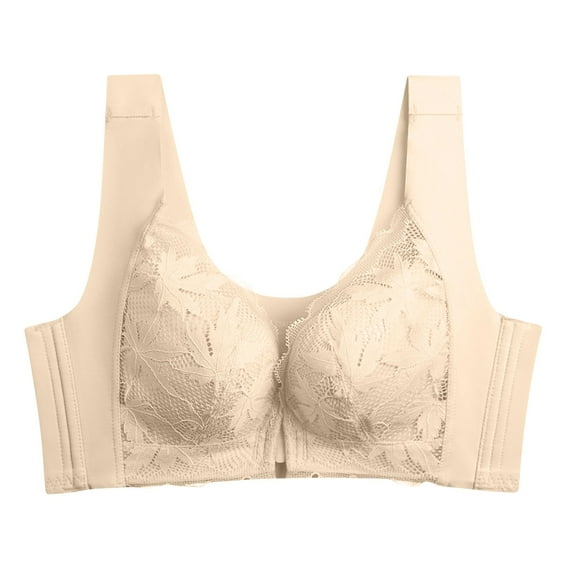 SPZTSX Front Closure Wireless Lace Bras for Women Deep Full Coverage Comfortable No Underwire Push Up Everyday Bra