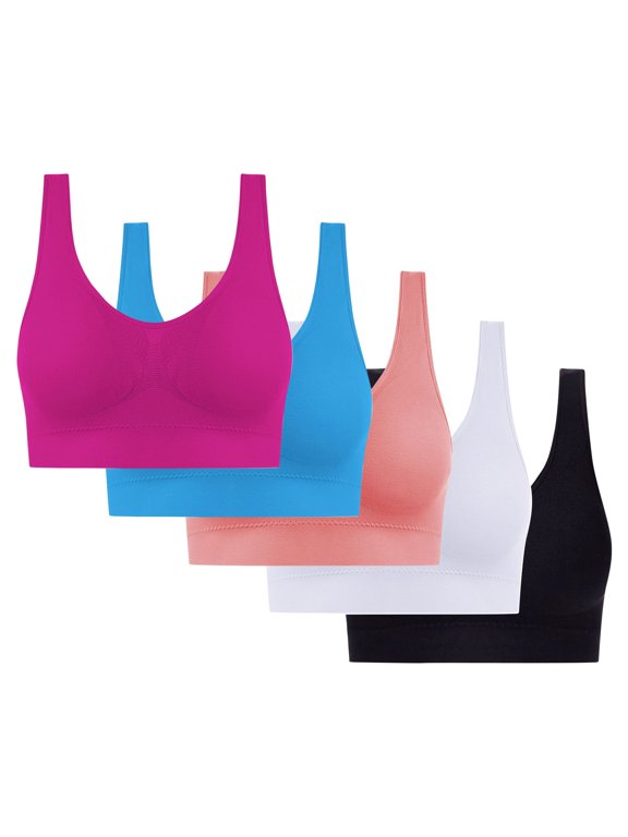 Plus Size Bras for Women 5 Pack Comfort Seamless Wireless Stretchy Sports Bra Yoga & Daily