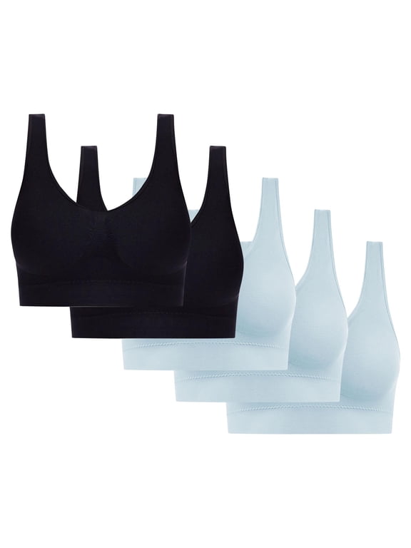 Plus Size Bras for Women 5 Pack Comfort Seamless Wireless Stretchy Sports Bra Yoga & Daily