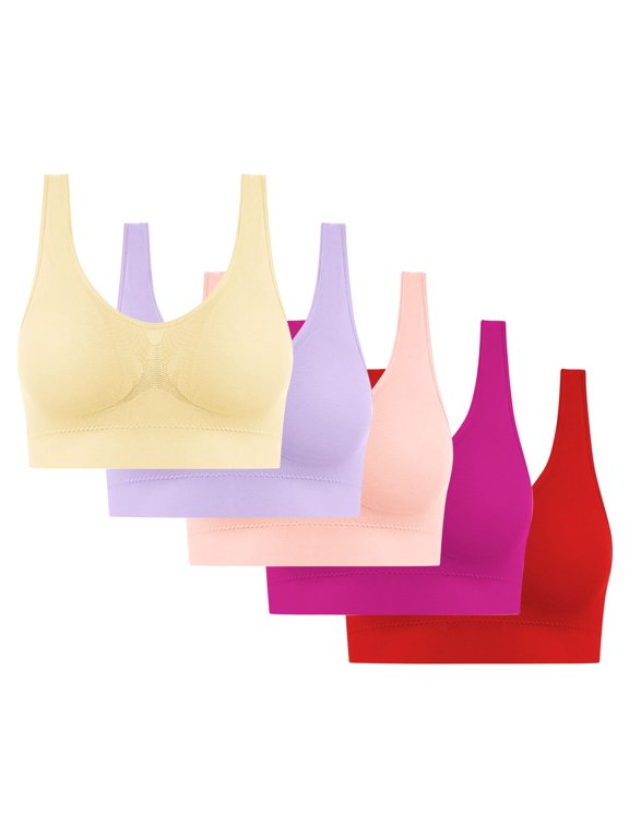 Plus Size Bras for Women 5 Pack Comfort Seamless Wireless Stretchy Sports Bra Yoga & Daily