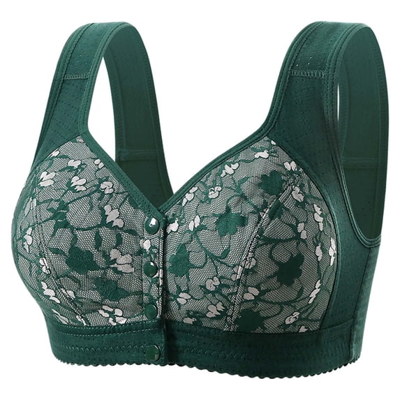 SPZTSX Plus Size Front Closure Lace Bras for Older Women Comfort Support Everyday Bras with Wide Straps