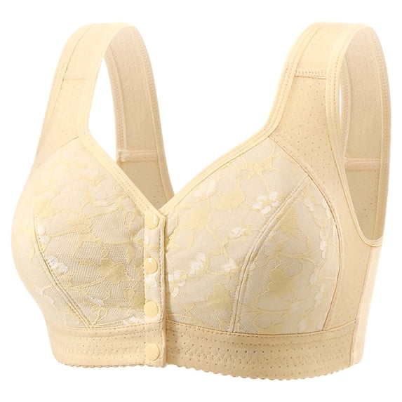 SPZTSX Plus Size Front Closure Lace Bras for Older Women Comfort Support Everyday Bras with Wide Straps