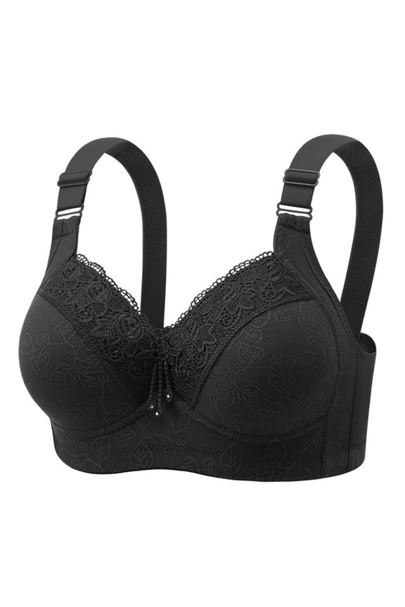 Plus Size Push Up Bras for Women Lace Full Coverage Gathering Bras Wirefree Compression Hides Back Fat Everyday Bra