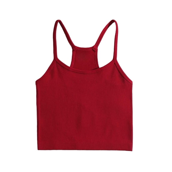 SPZTSX Ribbed Crop Tank Tops for Women Scoop Neck Sleeveless Racerback Slim Fit Casual Camisole Tops for Summer